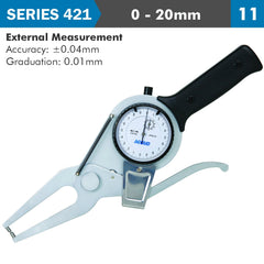 EXT. DIAL CALIPER GAUGE 20MM 0.04MM ACC. 0.01MM GRAD. JAW LENGTH 60MM