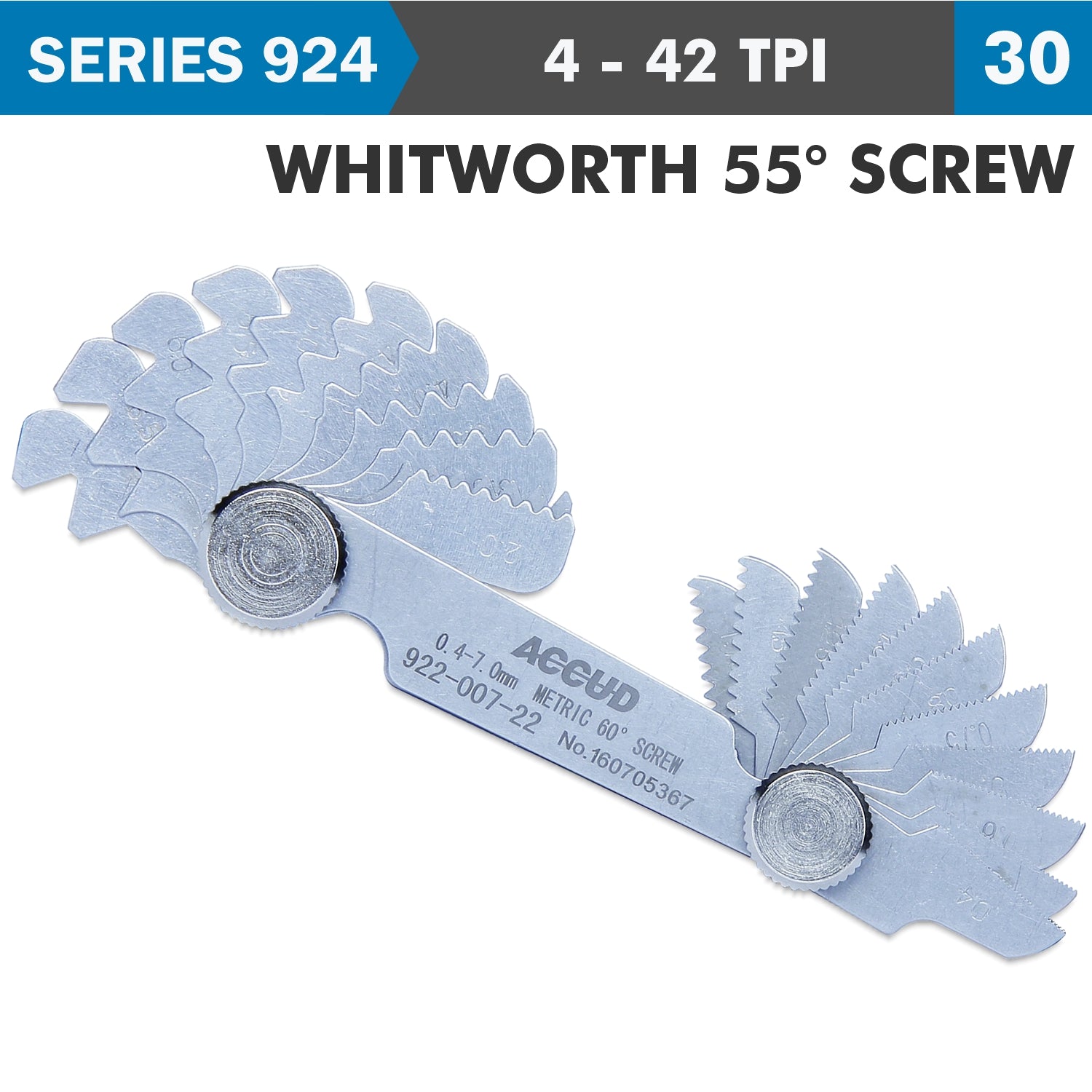 PITCH GAUGE 4-42TPI 30 LEAVES WHITWORTH 55DEG. SCREW 0.07MM ACC.