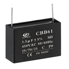 Capacitor c/fan 1.5uf 450vac pcb pins p=33mm cbb61b-1.5uf-450vac