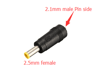 Adapter dc 2.1mm plug to 2.5mm socket yellow ring dc2.1-dc2.5