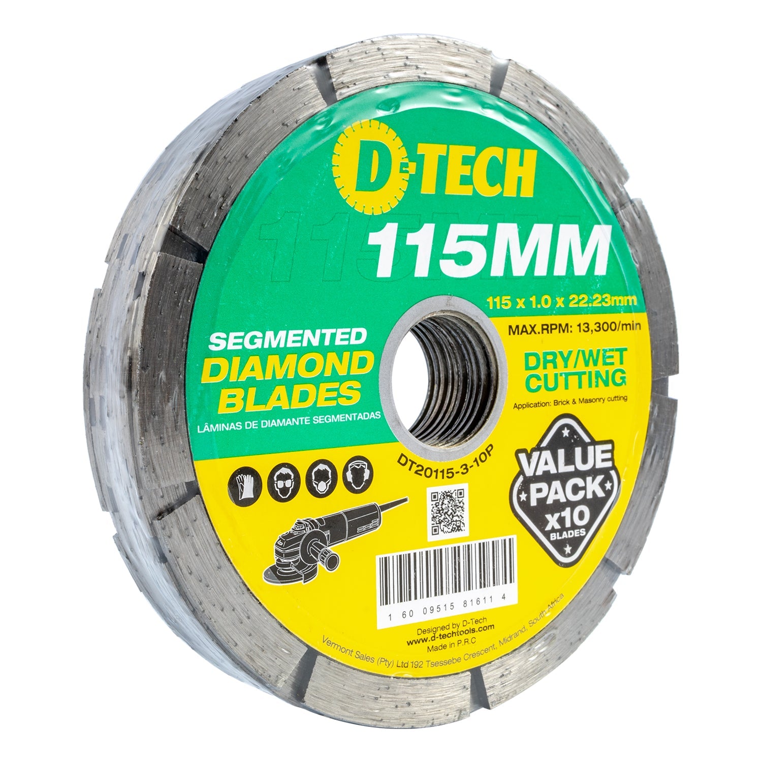 DIAMOND BLADE SEGMENTED 115 X 22.23 BRICK & MASONRY 10PACK