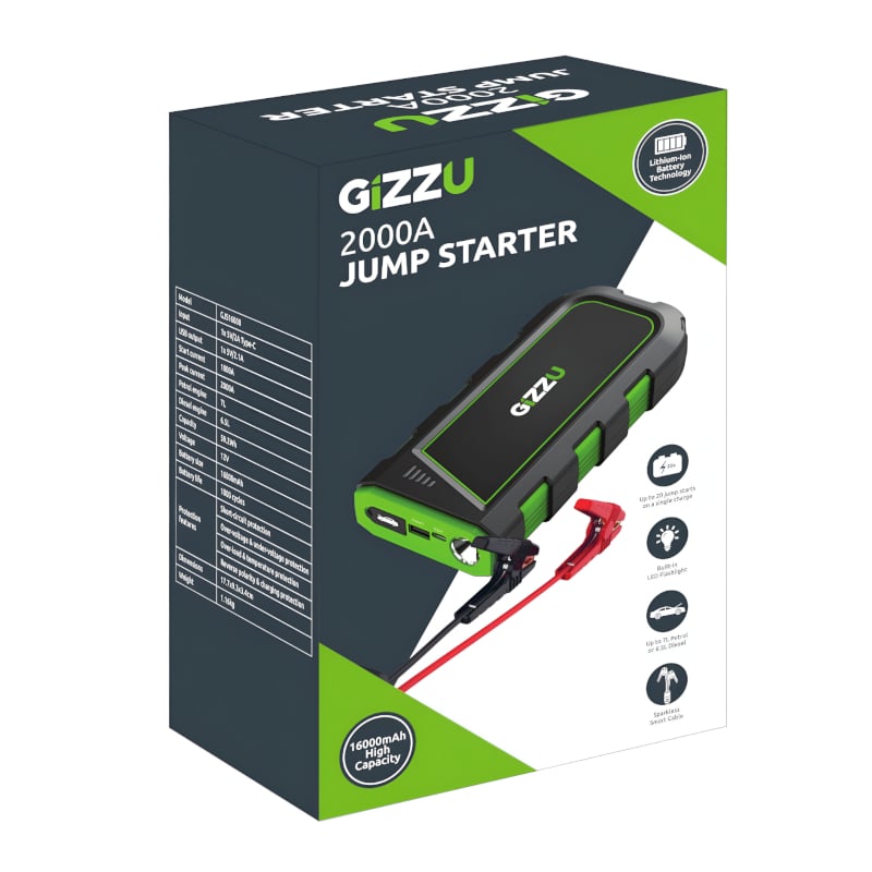 GIZZU 2000A Jump Starter 16400mAh - Black - Price Concious Spot >>>  PC SPOT