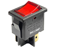Rocker switch illuminated red 24v 15a spst on-off 13x19mm h8503vbfaf 24v lamp