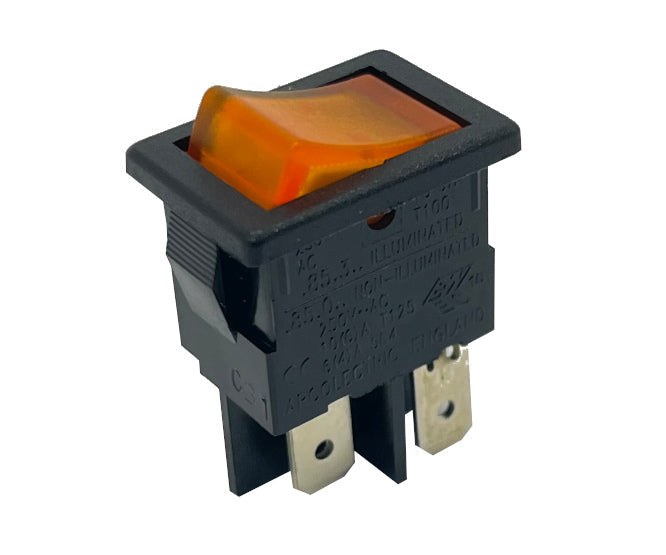 Rocker switch mini dpst orange 13x19 24v illuminated h8553vbfaf bk+or 24v