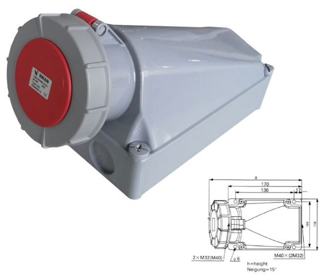 84mm industrial socket wall 125a 3p+e 380v ip67 ips-ce-1442