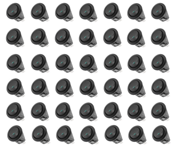 Round rocker switch 12vdc spst w/led green - 100/bag kcd1-8-101en