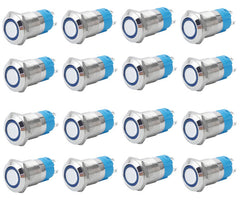 Push button switch no/nc spdt 5a 12v m19 d=22 l=35 mom blue - 40/box las3-19f-w11em-bl