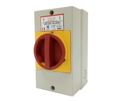 Load break isolator switch 63a 440v 3p + encl 95x92x185mm lbs-63a-3p+encl