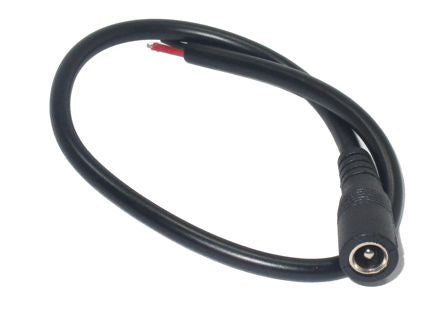 2.1mm dc male power plug in-line open end lead straight 180350