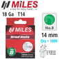 GALV BRAD NAIL T14 18G 14MM X 1000PCS MILES NO8