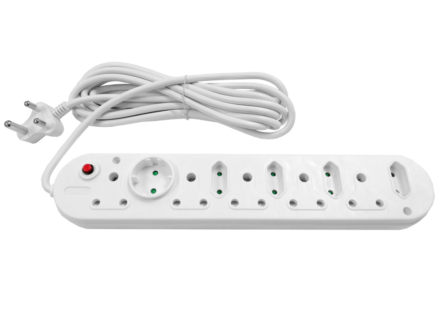 Multi Plug 5x16A 5x5A 5m Cord White