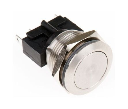 Push button switch spst rnd silver v/proof 5a 250v 20mm mp0031