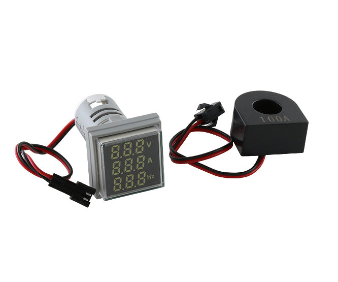 Panel mount white indicator 22mm v+a+f squar AC50-500V AC50-60HZ AC0-100A PL-AD101-22VAHZS-W