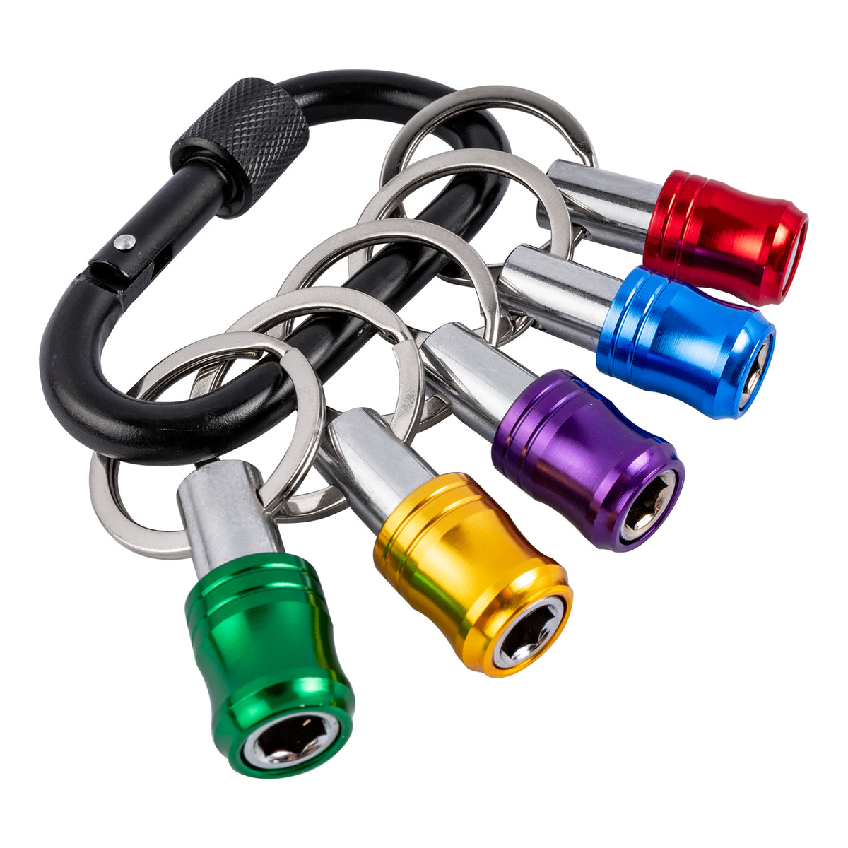 5pc quick release bit holder set on carabiner clip